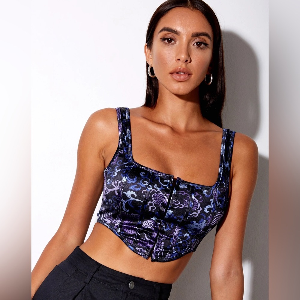 Motel Rocks Elix Blue Dragon Corset Crop Top